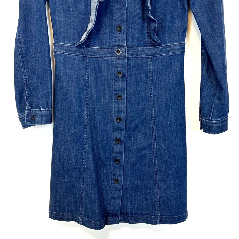 Madewell | Denim Ruffle Button Front Mini Dress Size 0 - Picture 3 of 9